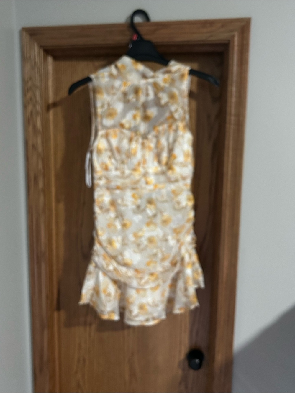Floral Ruffle Mini Dress in Yellow and Cream - Unbranded